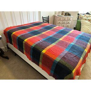 1950s plaid blanket with satin binding 82" x 87"